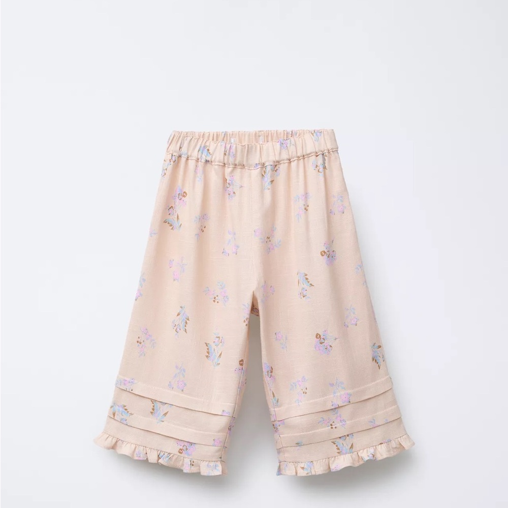 Zara girls Linen Blend Wide Leg Floral Pants Size 4T NWT